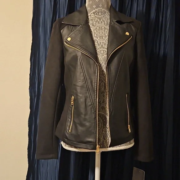 Marc New York Black Faux Leather Biker Jacket sz Small - Picture 2 of 13